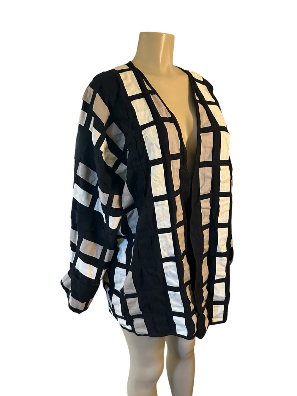 Women Yak Magik Black Woven Ribbon Jacket Open Front Coat Lagenlook Funky Art